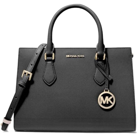 New Michael Kors Sheila Medium Saffiano Vegan Leather Satchel Black - Unopened - Picture 1 of 3